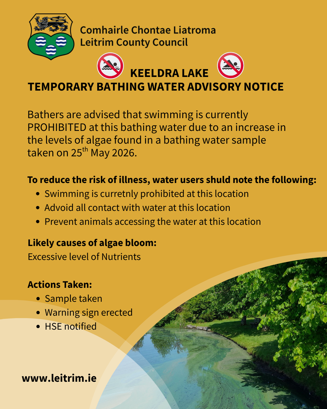 Keeldra Lake No Swim Notice